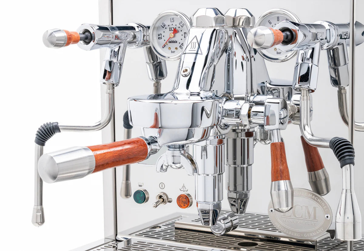 ECM Synchronika Paduak Wood and Chrome Espresso Machine | ECM Espresso Machine Collection | Shop CaffeTech | Best Espresso Machines