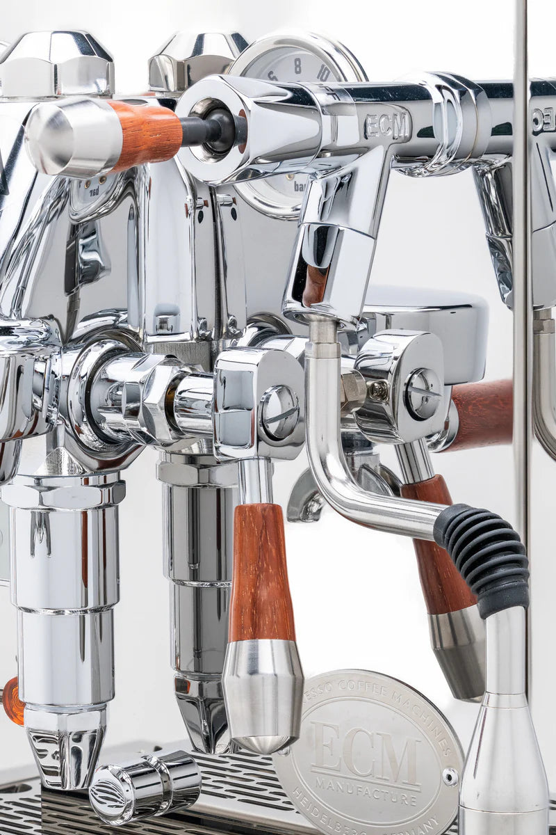 ECM Synchronika Paduak Wood and Chrome Espresso Machine | ECM Espresso Machine Collection | Shop CaffeTech | Best Espresso Machines