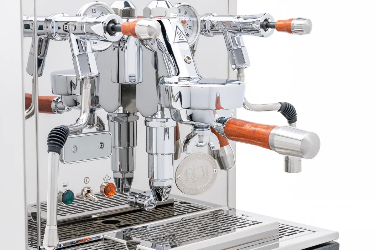 ECM Synchronika Paduak Wood and Chrome Espresso Machine | ECM Espresso Machine Collection | Shop CaffeTech | Best Espresso Machines