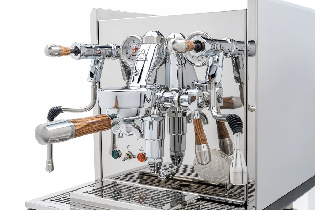 ECM Synchronika Zebra Wood and Chrome Espresso Machine | ECM Espresso Machine Collection | Shop CaffeTech | Best Espresso Machines