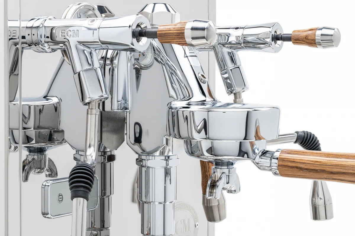 ECM Synchronika Zebra Wood and Chrome Espresso Machine | ECM Espresso Machine Collection | Shop CaffeTech | Best Espresso Machines