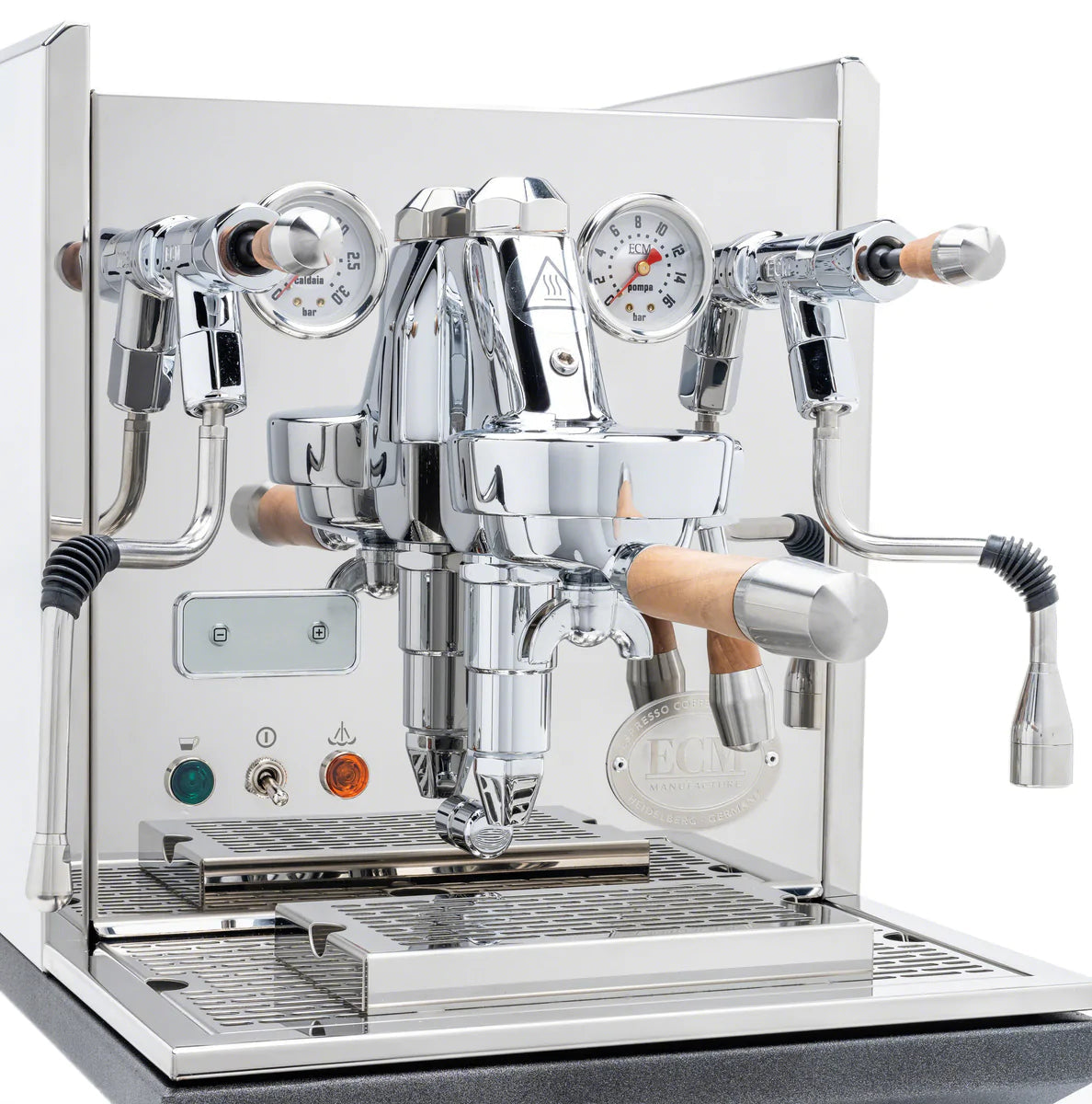 ECM Synchronika Walnut Wood and Chrome Espresso Machine | ECM Espresso Machine Collection | Shop CaffeTech | Best Espresso Machines